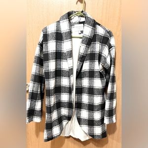 preppy white/black  Buffalo Plaid Teddy Coat pea coat work attire